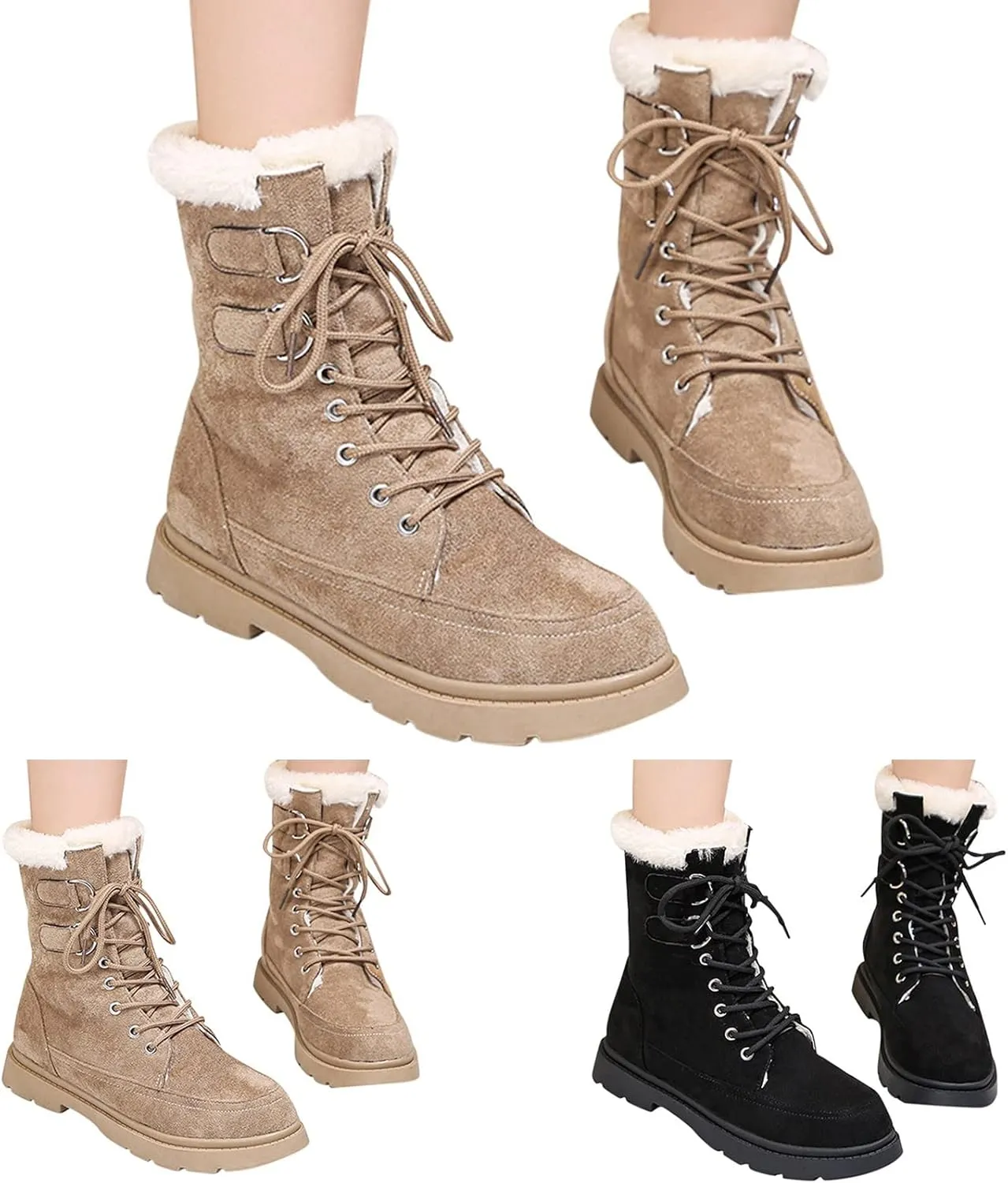 Womens Snow Boots Waterproof Wide Size 7 White Snow Boots Women Winter Brown Fur Boots for Women Waterproof Boots for Winter Waterproof Botas De Invierno Para Mujer Negras