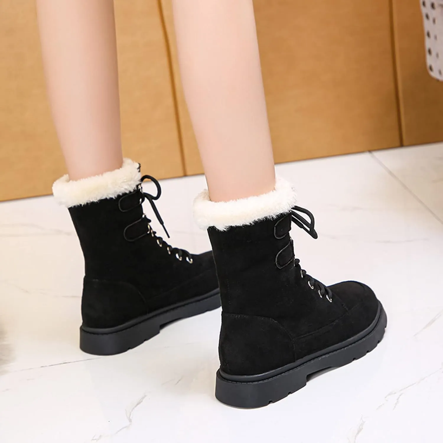 Womens Snow Boots Waterproof Wide Size 7 White Snow Boots Women Winter Brown Fur Boots for Women Waterproof Boots for Winter Waterproof Botas De Invierno Para Mujer Negras