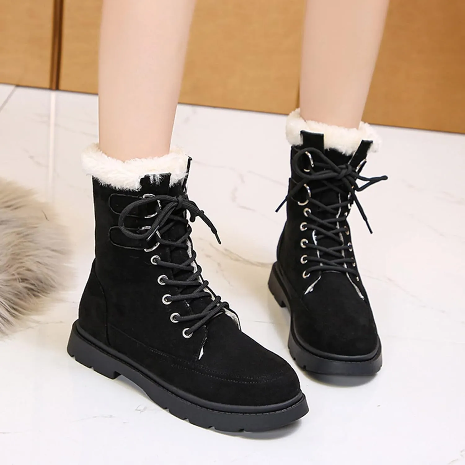 Womens Snow Boots Waterproof Wide Size 7 White Snow Boots Women Winter Brown Fur Boots for Women Waterproof Boots for Winter Waterproof Botas De Invierno Para Mujer Negras