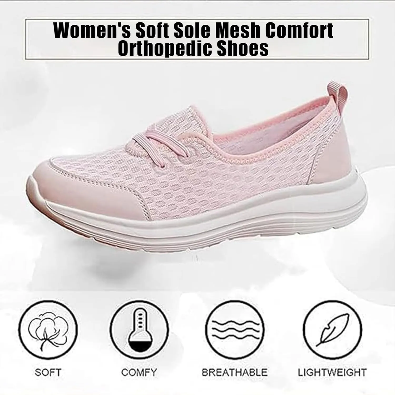 Women's Soft Sole Mesh Comfort Orthopedic Shoes, Women's Casual Slip-On Flat Lightweight Soft Sole Mesh Comfort Orthopedic Shoes