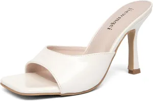 Women's Square Toe High Heeled Sandals,Kitten Heel Patent Leather Slippers,Easy To Wear Black Bento Shoes
