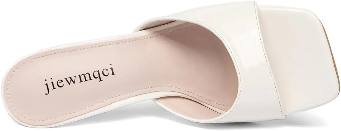 Women's Square Toe High Heeled Sandals,Kitten Heel Patent Leather Slippers,Easy To Wear Black Bento Shoes