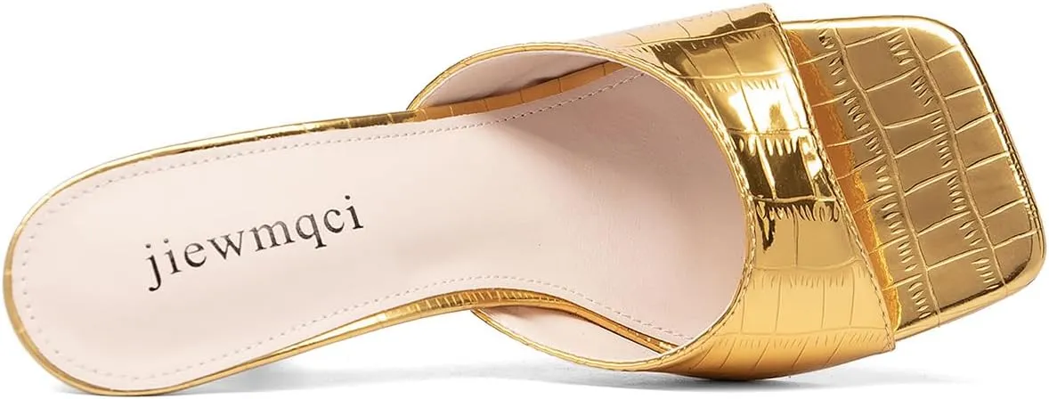 Women's Square Toe High Heeled Sandals,Kitten Heel Patent Leather Slippers,Easy To Wear Black Bento Shoes