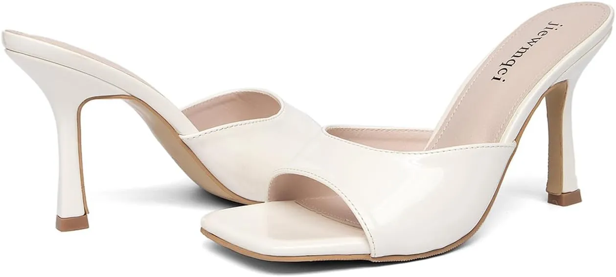 Women's Square Toe High Heeled Sandals,Kitten Heel Patent Leather Slippers,Easy To Wear Black Bento Shoes