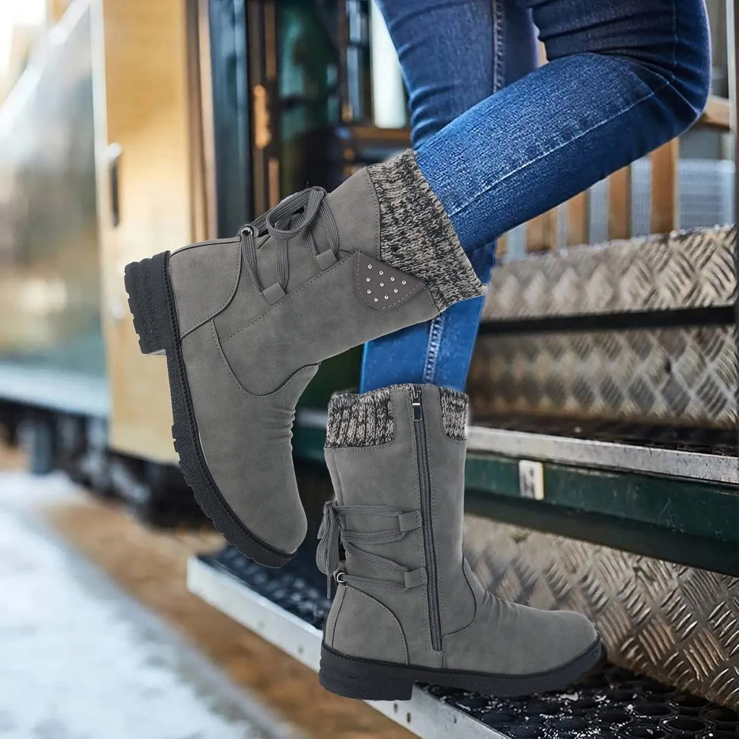Women's Waterproof Snow Boots Wide Width Women's Waterproof Boots Tall Fuzzy Knee High Winter Boots for Women Cute Waterproof Comfortable Walking Boots Women Womens Winter Ankle Boots