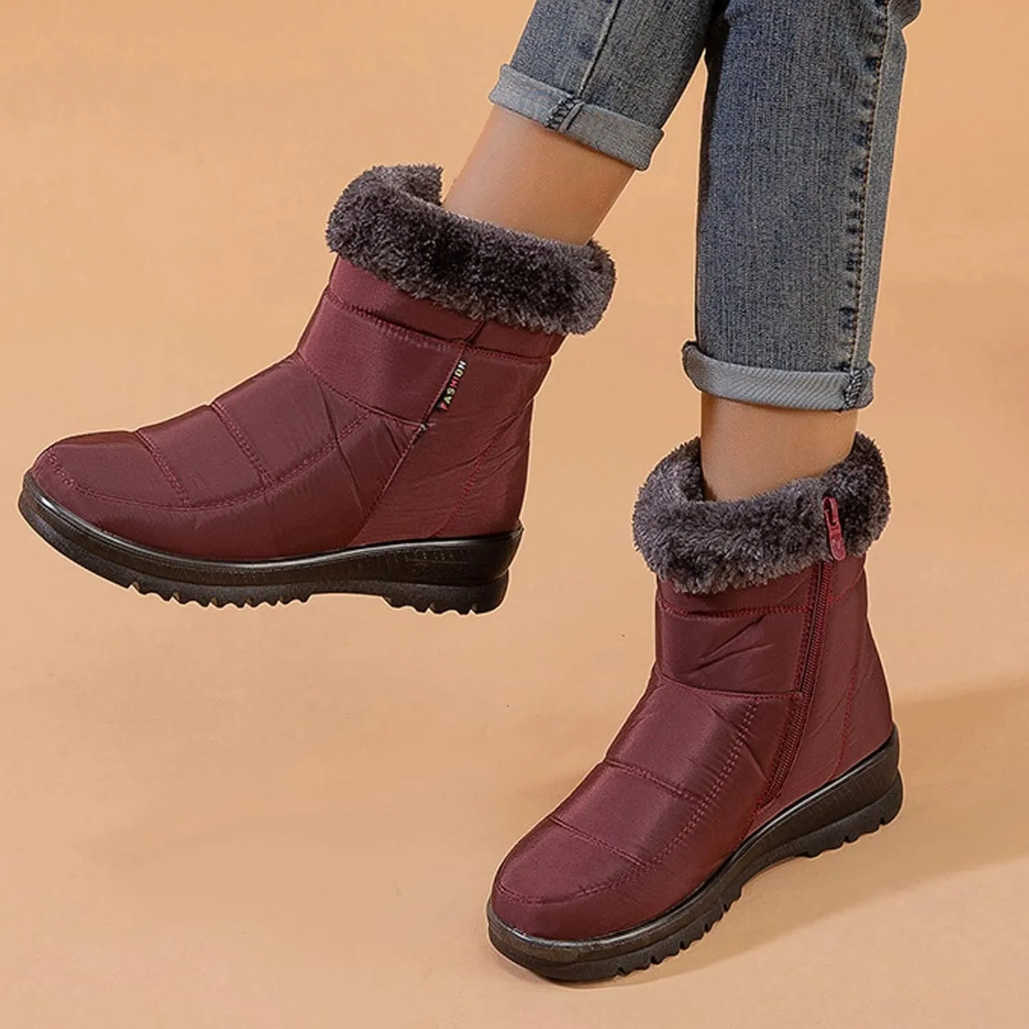 Women's Waterproof Snow Boots Zipper Snow Boots Women Waterproof Brown Waterproof Snow Boots Wide Boots for Winter Waterproof Women 2023 Tall Winter Boots for Women Snow