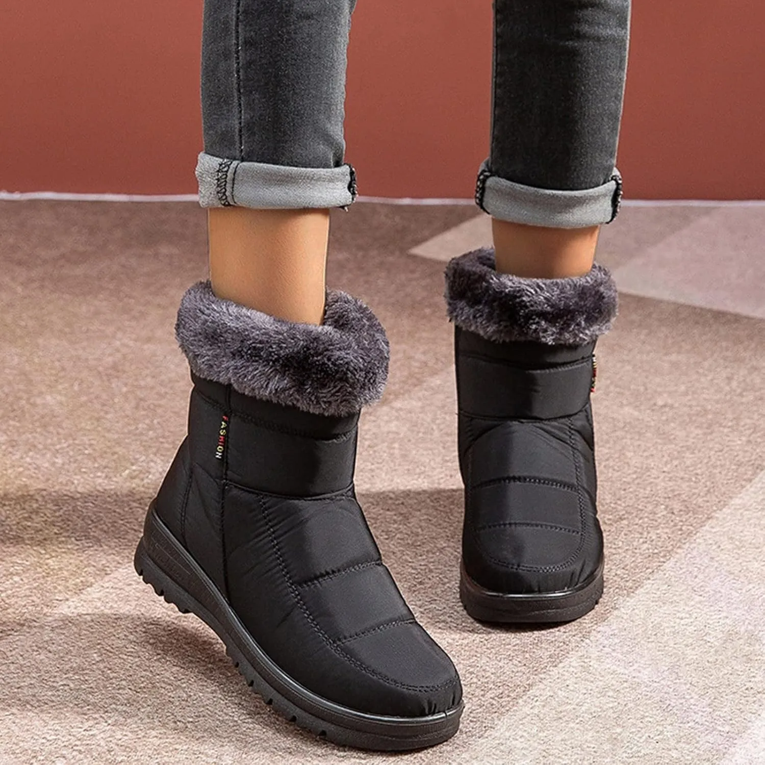 Women's Waterproof Snow Boots Zipper Snow Boots Women Waterproof Brown Waterproof Snow Boots Wide Boots for Winter Waterproof Women 2023 Tall Winter Boots for Women Snow