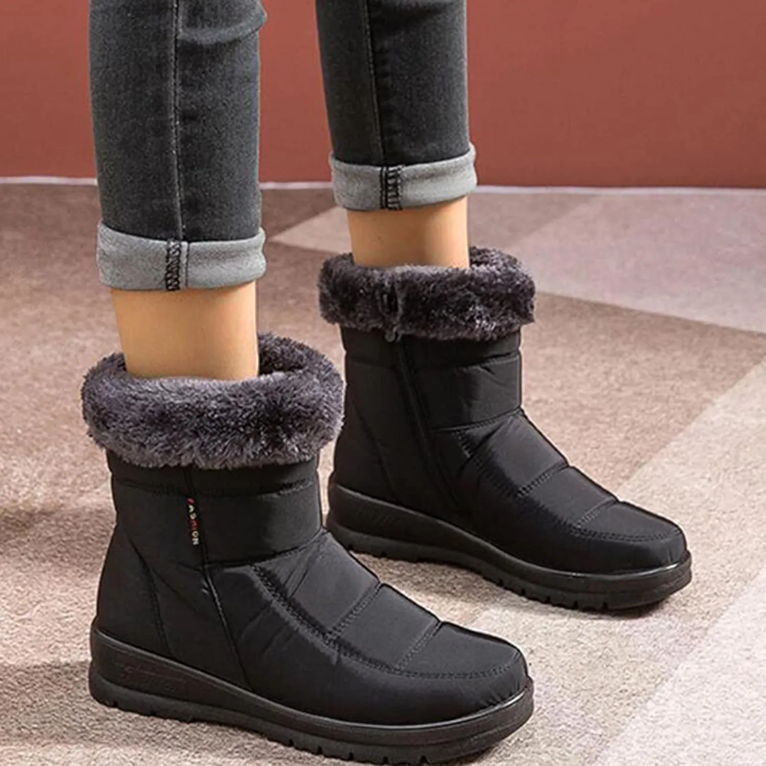 Women's Waterproof Snow Boots Zipper Snow Boots Women Waterproof Brown Waterproof Snow Boots Wide Boots for Winter Waterproof Women 2023 Tall Winter Boots for Women Snow