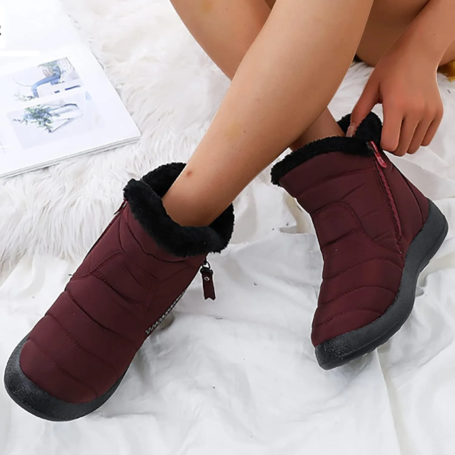 Women's Waterproof Snow Boots Zipper Snow Boots Women Waterproof Brown Waterproof Snow Boots Wide Boots for Winter Waterproof Women 2023 Tall Winter Boots for Women Snow