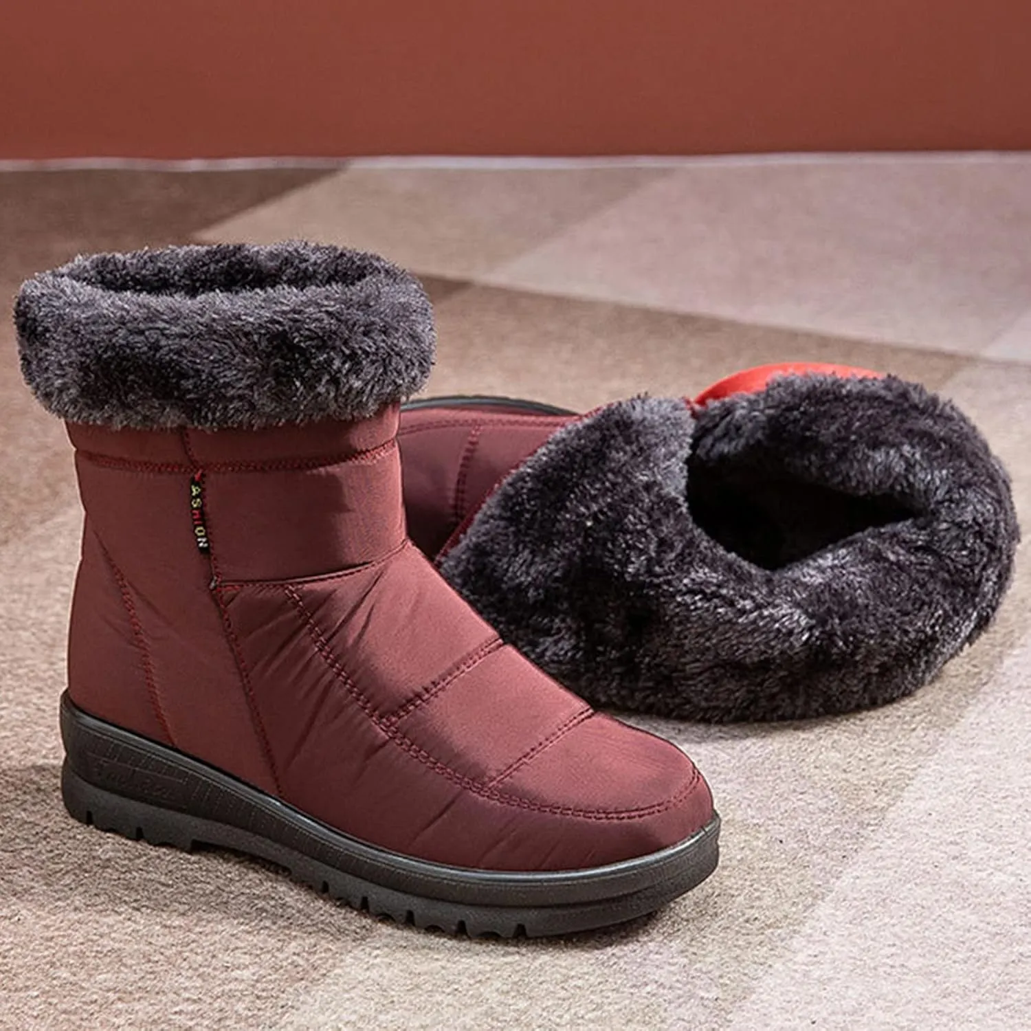 Women's Waterproof Snow Boots Zipper Snow Boots Women Waterproof Brown Waterproof Snow Boots Wide Boots for Winter Waterproof Women 2023 Tall Winter Boots for Women Snow