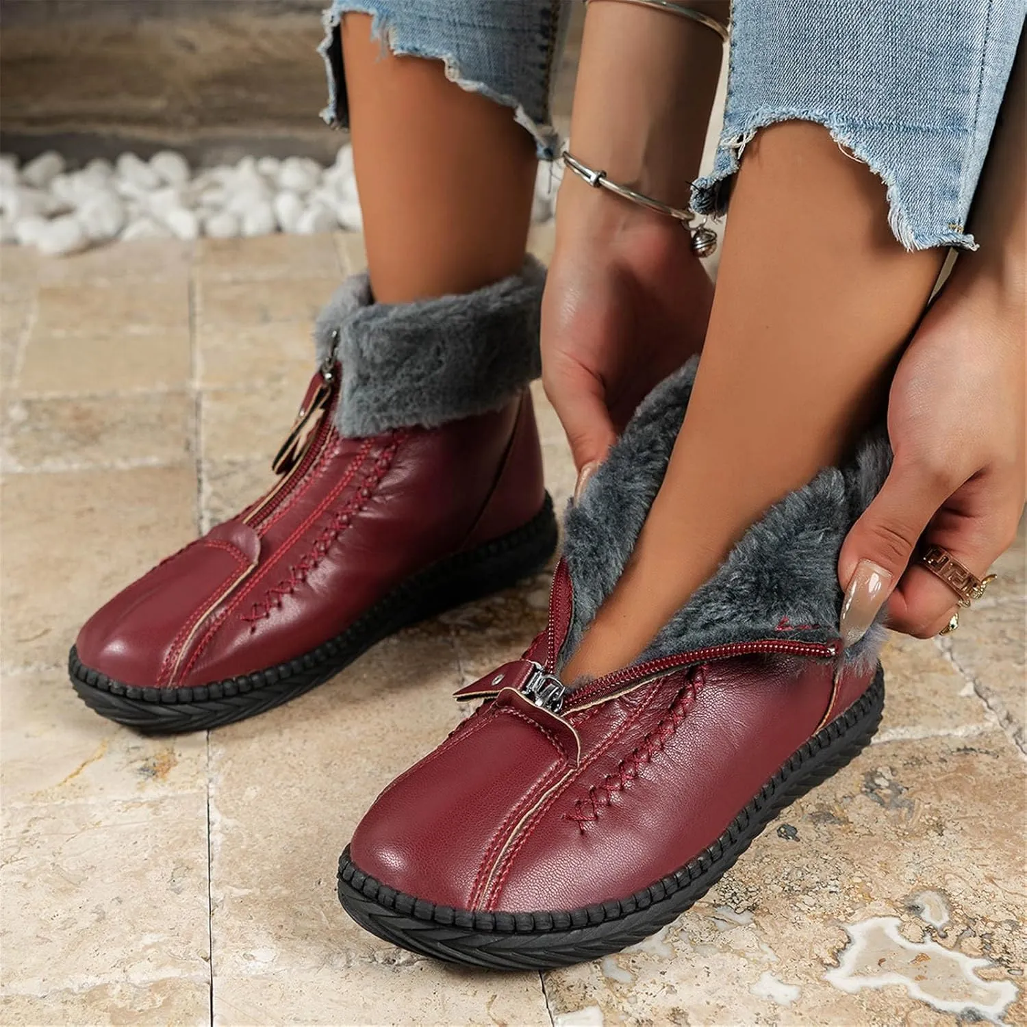 Women's Waterproof Snow Boots Zipper Snow Boots Women Waterproof Brown Waterproof Snow Boots Wide Boots for Winter Waterproof Women 2023 Tall Winter Boots for Women Snow