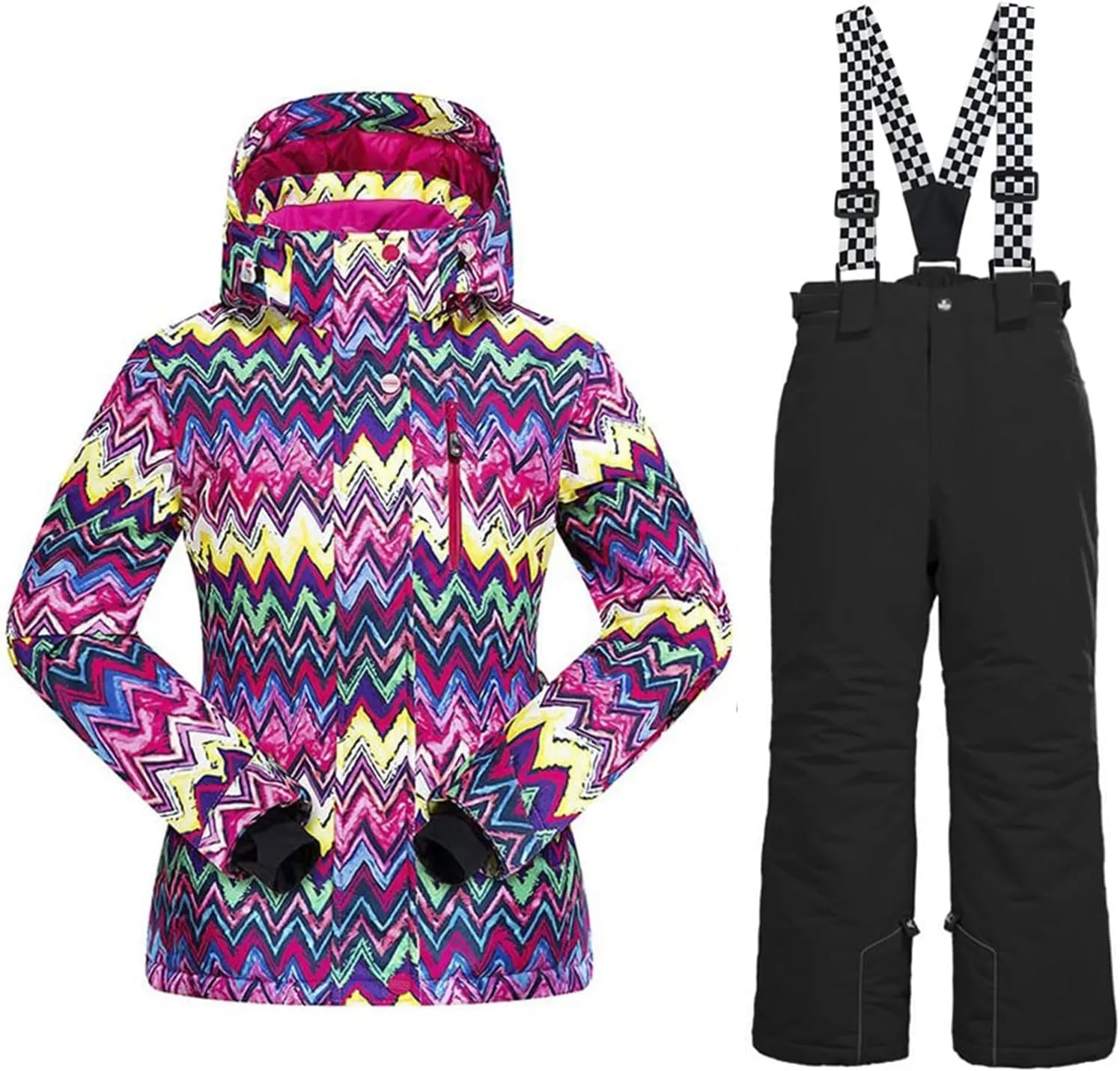 WOWULOVELY Girls Thicken Warm Snowsuit Hooded Ski Jacket Pants 2 Pcs Set Skiing Jacket with Pants