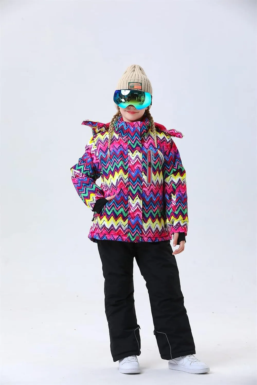 WOWULOVELY Girls Thicken Warm Snowsuit Hooded Ski Jacket Pants 2 Pcs Set Skiing Jacket with Pants