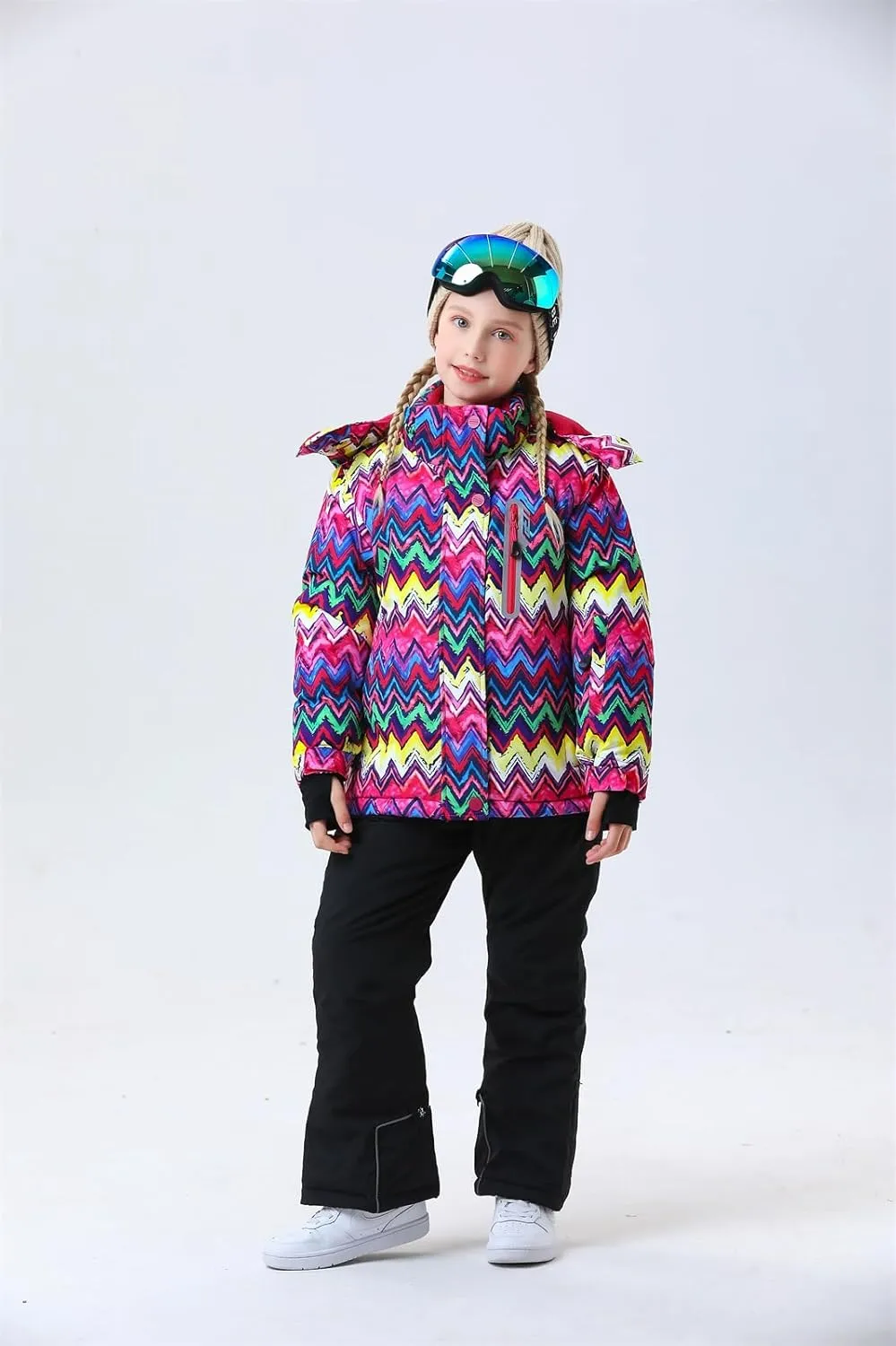 WOWULOVELY Girls Thicken Warm Snowsuit Hooded Ski Jacket Pants 2 Pcs Set Skiing Jacket with Pants