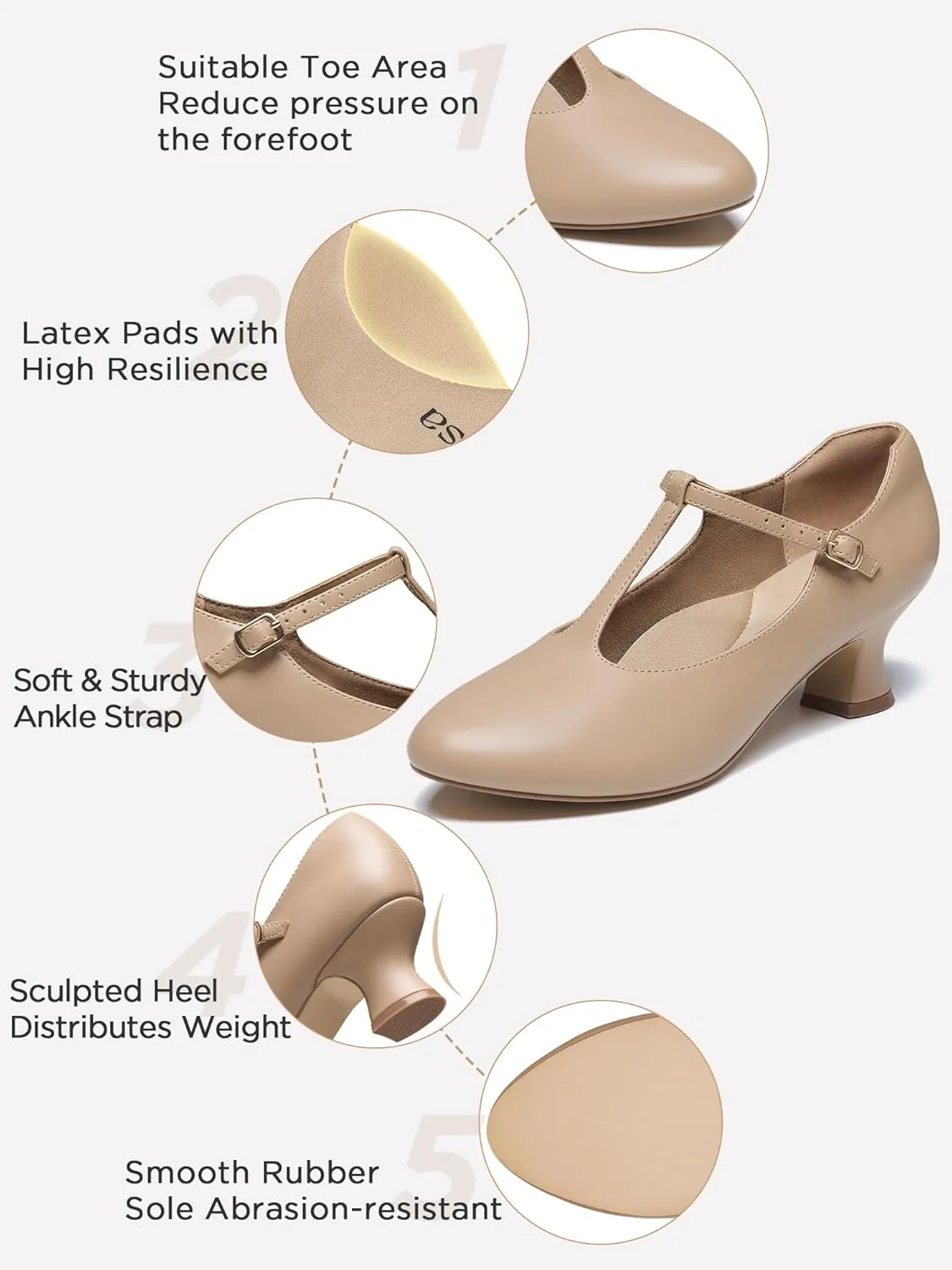YESSA T-Strap Character Shoes for Women Dance Shoes 1920s Shoes for Ballroom Latin Salsa Folklorico Flamenco Tango Swing 2"/2.5"