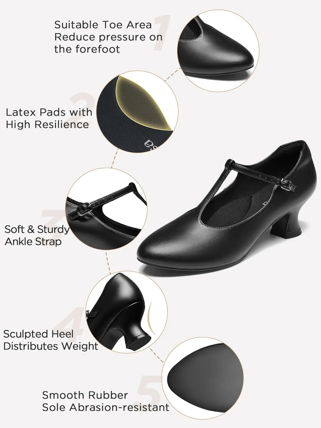 YESSA T-Strap Character Shoes for Women Dance Shoes 1920s Shoes for Ballroom Latin Salsa Folklorico Flamenco Tango Swing 2"/2.5"