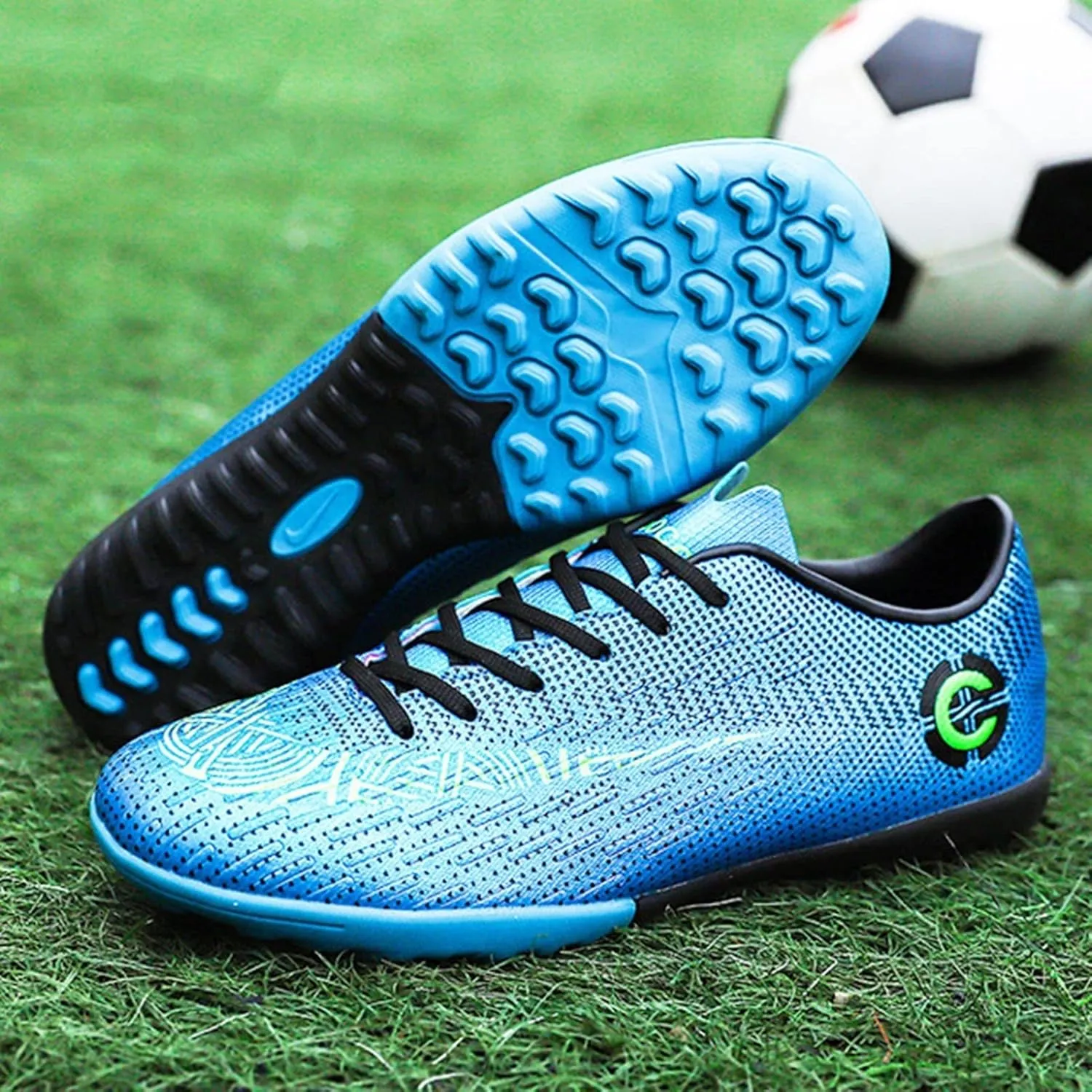 Youth Football Cleats,Comfortable Breathable TF Indoor Soccer Shoes Mens,Lace-Up Lightweight Non-Slip Soccer Cleats Boys,for Competition/Training
