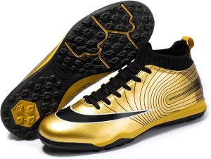 Youth Soccer Cleats,Casual Sports Fg/Ag Football Cleats Men,Lightweight Breathable Turf Soccer Shoes Men,Non-Slip Cleats Men Football Shoes (Color : Gold, Size : 4.5)