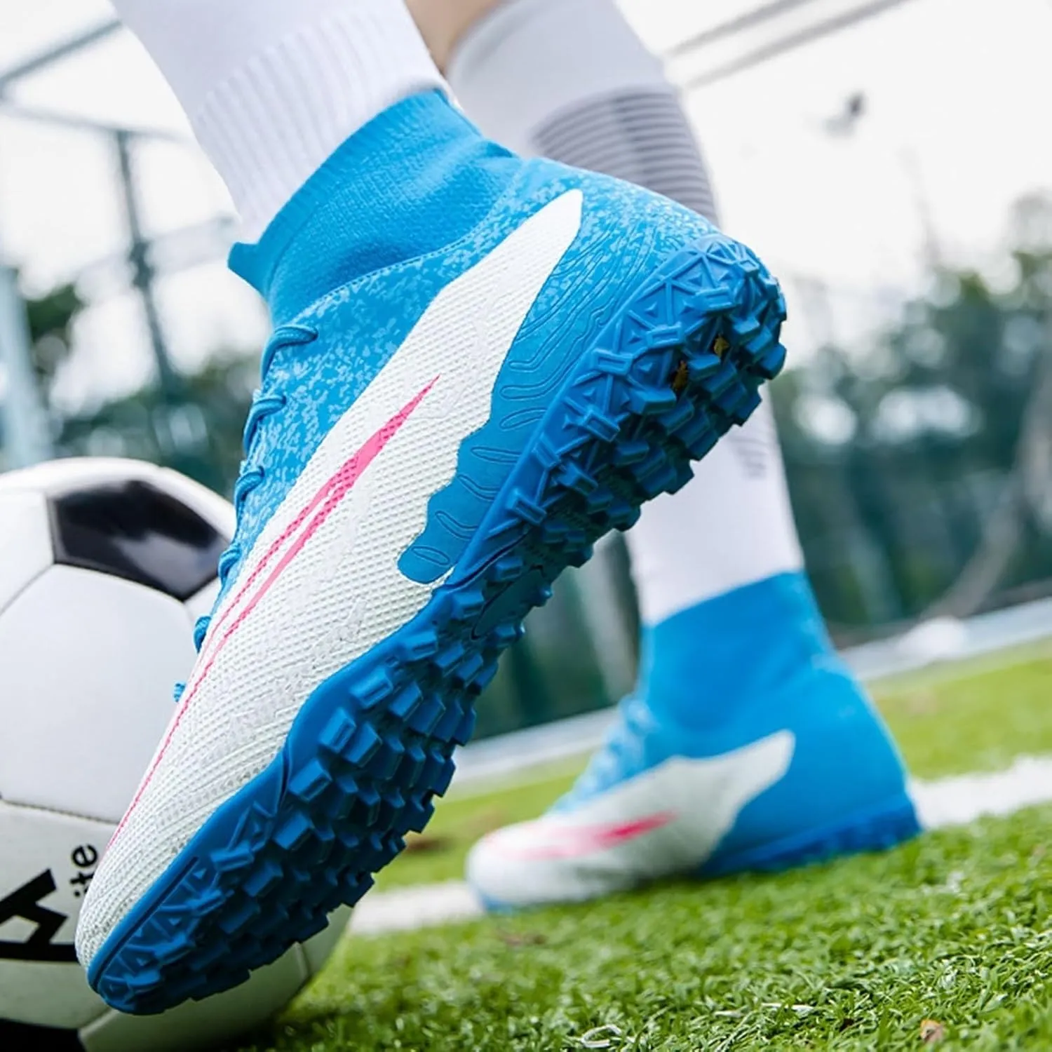 Youth Wide Soccer Cleats Competition Ready, Football Cleats Professional Lightweight Turf Ground Training for Big Boys Athletic Footwear