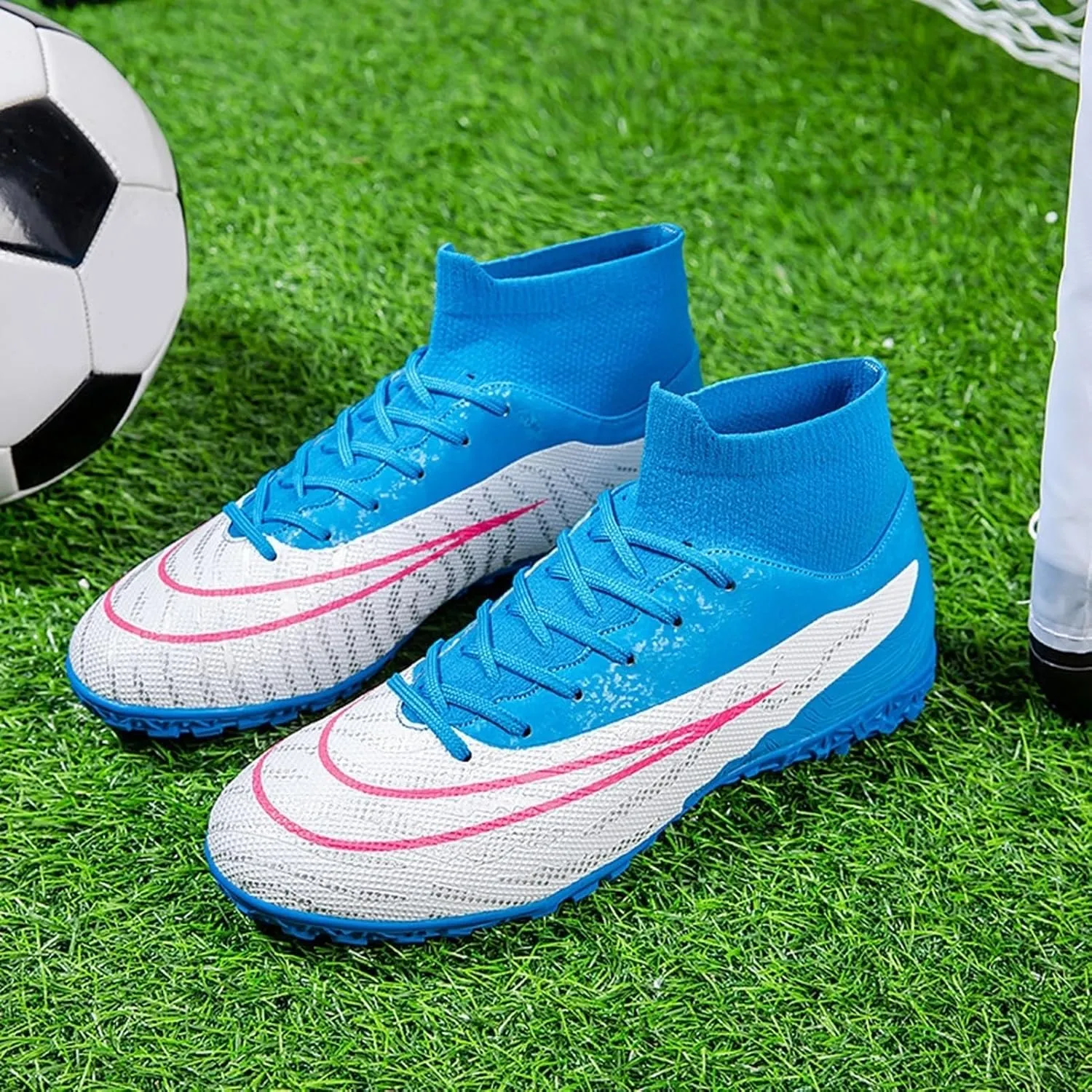 Youth Wide Soccer Cleats Competition Ready, Football Cleats Professional Lightweight Turf Ground Training for Big Boys Athletic Footwear
