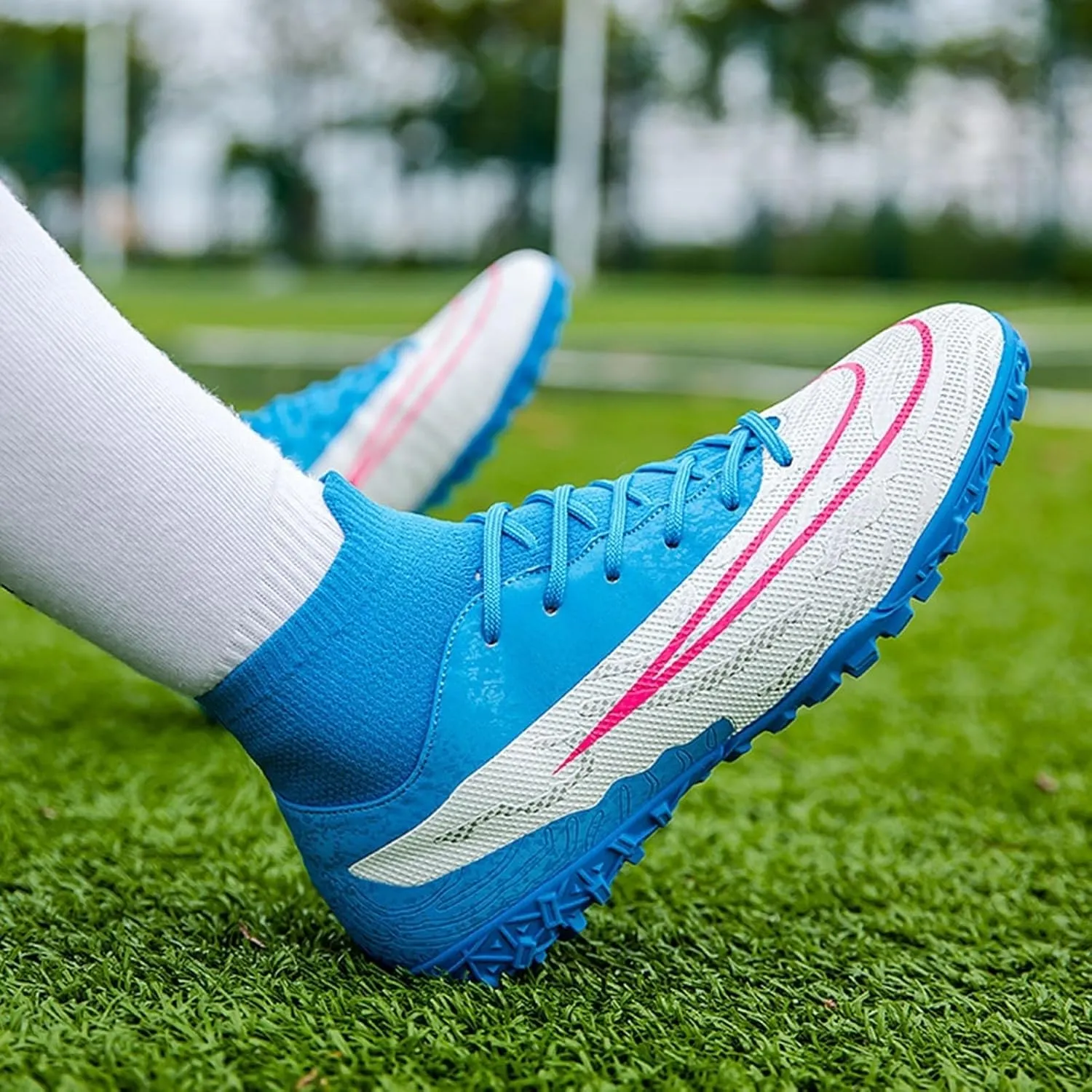 Youth Wide Soccer Cleats Competition Ready, Football Cleats Professional Lightweight Turf Ground Training for Big Boys Athletic Footwear