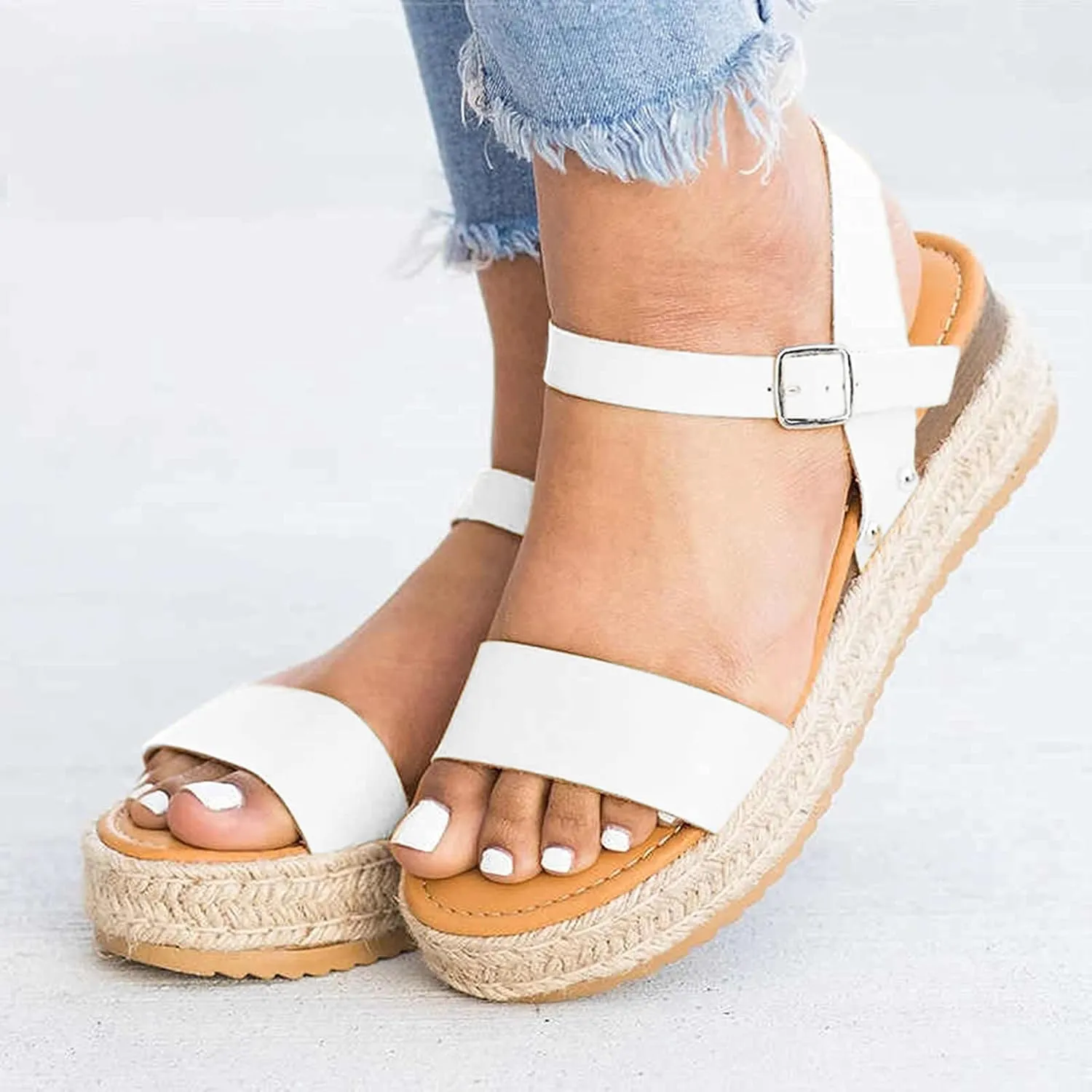 ZBYY Womens Open Toe Casual Ankle Strap Sandals Buckle Espadrilles Flatform Wedge Casual Sandals Comfort Dress Shoes
